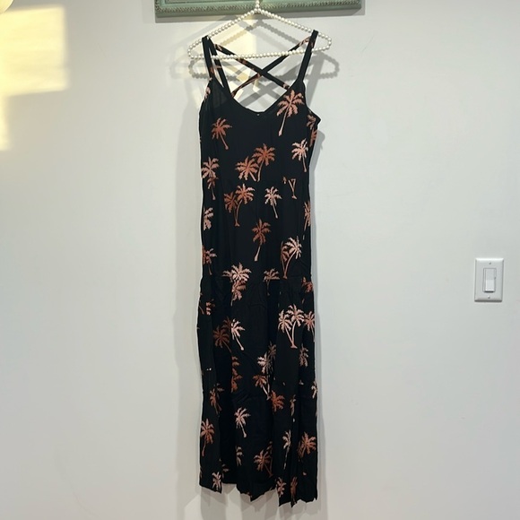 Sugarhill Brighton Tara batik tiered midi sundress black, palm tree print 6 new - Picture 3 of 9